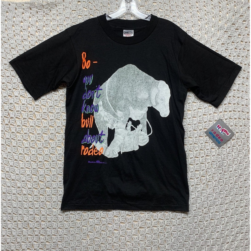 Vtg 90s Rodeo America Shirt Mens M Black You‎ Don't Know Bull About Western NWT